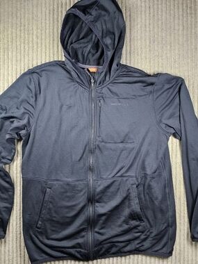 Merrell Men Black Geotex Grid Fleece Full Zip Hoodie Jacket Outdoor Active Sz L